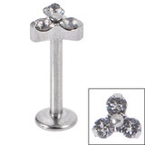 Titanium Internally Threaded Labrets 1.2mm - Titanium Claw Set CZ Jewelled Trinity 1.2mm / 6mm / Black Diamond CZ
