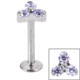 Titanium Internally Threaded Labrets 1.2mm - Titanium Claw Set CZ Jewelled Trinity 1.2mm / 10mm / Lilac CZ