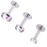 Steel Triple Piercing - Internally Threaded Jewelled Disk Labrets 1.2mm - SKU 34182