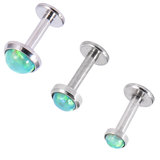 Steel Triple Piercing - Internally Threaded Opal Disk Labrets 1.2mm - SKU 34183