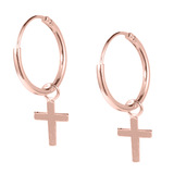 Sterling Silver Hoops - Drop Earrings - Cross, Heart, Star Rose Gold Silver Cross Drop Hoop Earring RG-H146