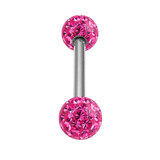 Smooth Glitzy Ball Barbell Double Ended with 4mm balls 1.6mm, 12mm, 4mm, Fuchsia