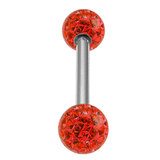 Smooth Glitzy Ball Barbell Double Ended with 5mm balls 1.6mm, 10mm, 5mm, Red