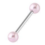 Steel Barbell with Acrylic Pearl Balls 1.6mm 1.6mm, 10mm, 4mm, Pink