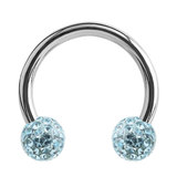 Steel Circular Barbell (CBB) (Horseshoes) with Glitzy Balls 1.2mm 1.2mm, 6mm, 3mm, Light Blue