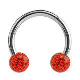 Steel Circular Barbell (CBB) (Horseshoes) with Glitzy Balls 1.2mm 1.2mm, 6mm, 3mm, Red
