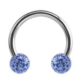 Steel Circular Barbell (CBB) (Horseshoes) with Glitzy Balls 1.2mm 1.2mm, 6mm, 3mm, Sapphire Blue