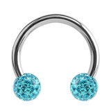 Steel Circular Barbell (CBB) (Horseshoes) with Glitzy Balls 1.2mm 1.2mm, 6mm, 3mm, Turquoise