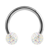Steel Circular Barbell (CBB) (Horseshoes) with Glitzy Balls 1.2mm 1.2mm, 7mm, 3mm, Crystal AB