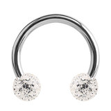 Steel Circular Barbell (CBB) (Horseshoes) with Glitzy Balls 1.2mm 1.2mm, 7mm, 3mm, Crystal Clear