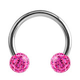 Steel Circular Barbell (CBB) (Horseshoes) with Glitzy Balls 1.2mm 1.2mm, 12mm, 3mm, Fuchsia