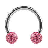Steel Circular Barbell (CBB) (Horseshoes) with Glitzy Balls 1.2mm 1.2mm, 12mm, 3mm, Pink