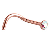 Rose Gold Titanium Jewelled Nose Stud (Rose Gold colour PVD) 1.0mm, 2mm Crystal AB