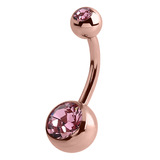 Rose Gold Titanium Double Jewelled Belly Bars (Rose Gold colour PVD) - SKU 34624