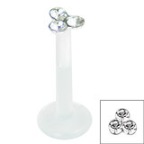 Bioflex Push-fit Labret with 925 Sterling Silver Jewelled Trinity 1.6mm, 10mm, Crystal Clear