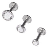 Steel Triple Piercing - Internally Threaded Jewelled Disk Labrets 1.2mm - SKU 34754