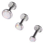 Steel Triple Piercing - Internally Threaded Opal Disk Labrets 1.2mm - SKU 34757