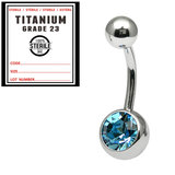 Sterile Titanium Jewelled Belly Bars 1.6mm, 14mm, Light Blue / Mirror Polish