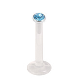 Bioflex Push-fit Labret with Steel Jewelled Disk (2.35mm Disk) 1.0mm, 8mm, 2.35mm Light Blue.