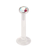 Bioflex Push-fit Labret with Steel Jewelled Disk (3mm Disk) 1.0mm, 8mm, 3mm Crystal AB.