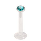 Bioflex Push-fit Labret with Steel Jewelled Disk (3mm Disk) 1.0mm, 8mm, 3mm Turquoise