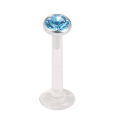 Bioflex Push-fit Labret with Steel Jewelled Disk (4mm Disk) 1.0mm, 8mm, 4mm Light Blue.