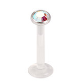 Bioflex Push-fit Labret with Steel Jewelled Disk (4mm Disk) 1.0mm, 8mm, 4mm Crystal AB.