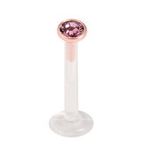 Bioflex Push-fit Labret with Rose Gold Steel Jewelled Top (2.35mm Disk) 1.0mm, 8mm, 2.35mm Light Pink