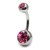 Titanium Double Jewelled Belly Bars 8mm Mirror Polish Mirror Polish, Pink
