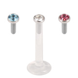 Multipacks - Bioflex Push-fit Labret with Steel Jewelled Disks (2.35mm Disks) 1.0mm, 8mm, 2.35mm, Crystal Clear, Light Blue and Pink as shown