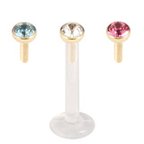 Multipacks - Bioflex Push-fit Labret with Zircon Steel Jewelled Tops (2.35mm Disks) 1.0mm, 8mm, 2.35mm, Crystal Clear, Light Blue and Pink as shown