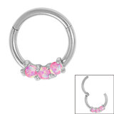 Steel Claw Set Opal Trio Hinged Clicker Ring 1.2mm, 8mm, Candy Pink
