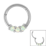 Steel Claw Set Opal Trio Hinged Clicker Ring - SKU 34879