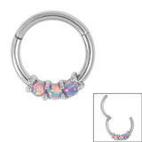 Steel Claw Set Opal Trio Hinged Clicker Ring 1.2mm, 8mm, Lilac Lights