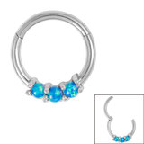 Steel Claw Set Opal Trio Hinged Clicker Ring 1.2mm, 8mm, Pacific Blue