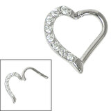 Steel Claw Set Jewelled Heart Hinged Clicker Ring For RIGHT Ear, Surgical Steel / 1.2mm, 8mm