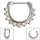 Steel Claw Set Jewelled Clicker Ring Steel, 1.2mm, 9.5mm, 8.5mm, Crystal AB