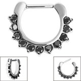 Steel Claw Set Jewelled Clicker Ring Steel, 1.2mm, 9.5mm, 8.5mm, Jet Black
