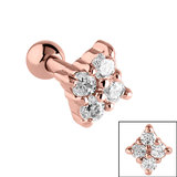 Steel Claw Set Jewelled Diamond Shape Micro Bar Rose Gold Steel, 1.2mm, 6mm, Crystal Clear (One bar only)