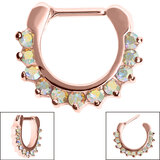 Steel Claw Set Jewelled Clicker Ring Rose Gold Steel, 1.2mm, 9.5mm, 8.5mm, Crystal AB