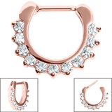 Steel Claw Set Jewelled Clicker Ring Rose Gold Steel, 1.2mm, 9.5mm, 8.5mm, Crystal Clear