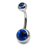 Titanium Double Jewelled Belly Bars 10mm Mirror Polish Mirror Polish, Capri Blue