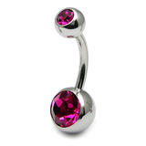 Titanium Double Jewelled Belly Bars 10mm Mirror Polish Mirror Polish, Fuchsia