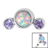 Titanium (Infinity) Bezel Set 3 Opal and Jewels Crescent for Internal Thread shafts in 1.2mm 1.2mm, Centre - Opal Lilac Lights, Outside - Tanzanite