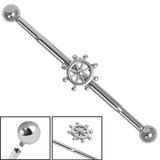 Titanium Internally Threaded Industrial Scaffold Barbells 1.6mm with Titanium balls - midway Nautical Wheel - SKU 34996