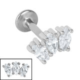Titanium Internally Threaded Labrets 1.2mm - Steel Claw Set 3 CZ Jewel Marquise Fan 1.2mm, 10mm, Crystal Clear (One complete Labret only)