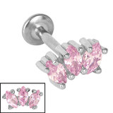 Titanium Internally Threaded Labrets 1.2mm - Steel Claw Set 3 CZ Jewel Marquise Fan 1.2mm, 8mm, Pink (One complete Labret only)