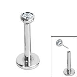 Titanium Threadless Labrets - Titanium Bezel Set Jewelled Balls 1.2mm, 10mm / 2.5mm, Crystal Clear