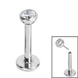 Titanium Threadless Labrets - Titanium Bezel Set Jewelled Balls 1.2mm, 6mm / 3mm, Crystal Clear