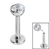 Titanium Threadless Labrets - Titanium Bezel Set Jewelled Balls 1.0mm, 8mm / 4mm, Crystal Clear